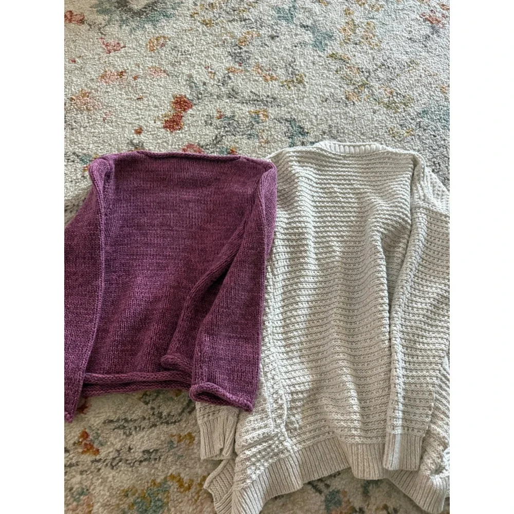 Garnet Hill Kids Purple Pullover & Cat Jack Cream Cardigan Sweater Lot Girls M 8